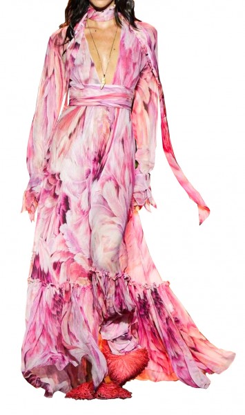 Tienda online del Triangulo de la Moda Vestido gasa vuelo largo Rosas Rojas